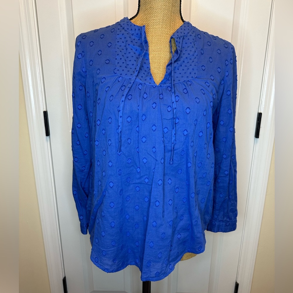 J. Crew Cobalt Blue Eyelet Peasant Blouse size 4